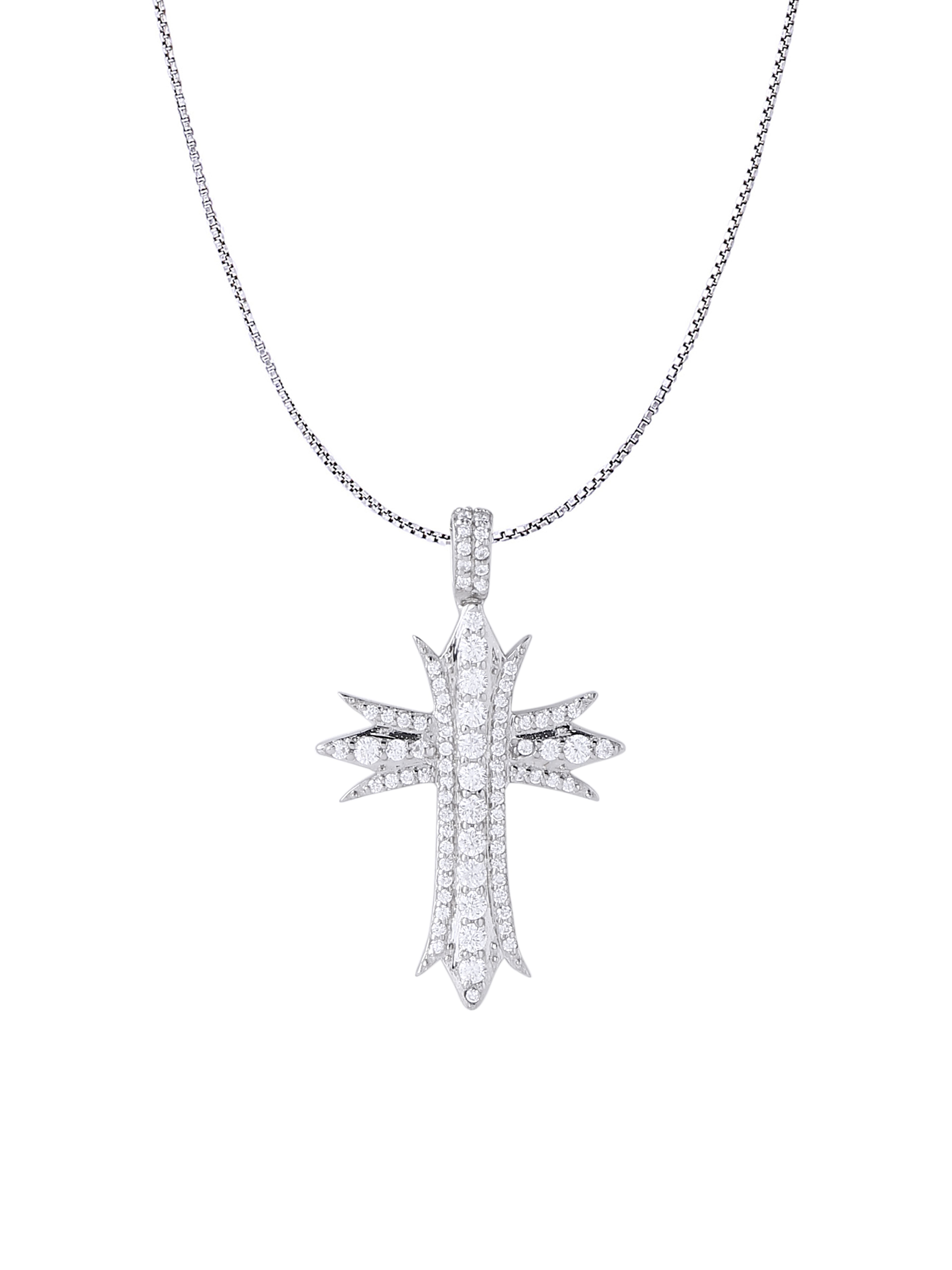 White Gold Color Mini Cross Pendant Made of 925 Sterling Silver Material with 20 Inch Long Silver Chain