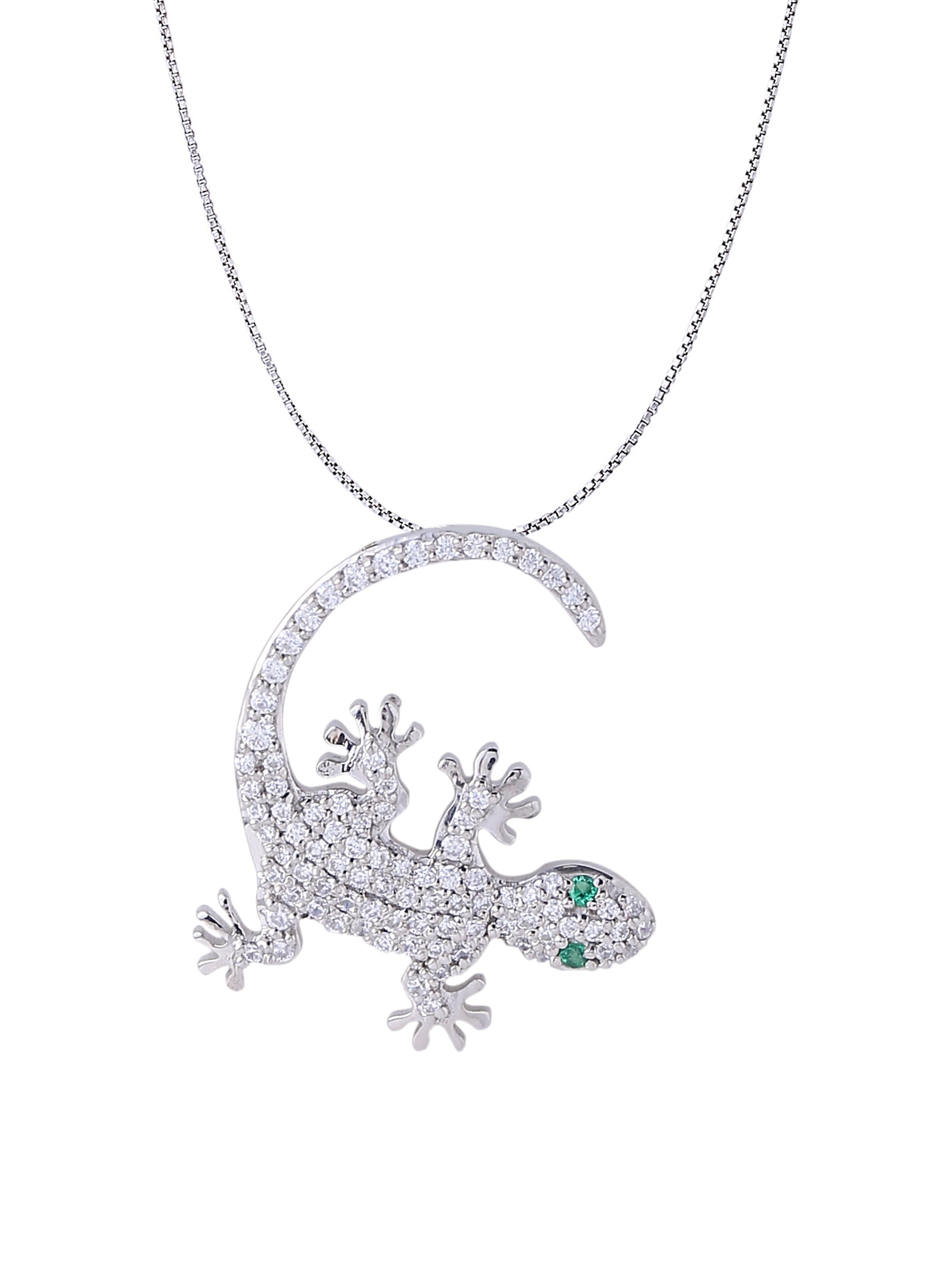White Gold Color Lizard Pendant Made of 925 Sterling Silver Material with 20 Inch Long Silver Chain