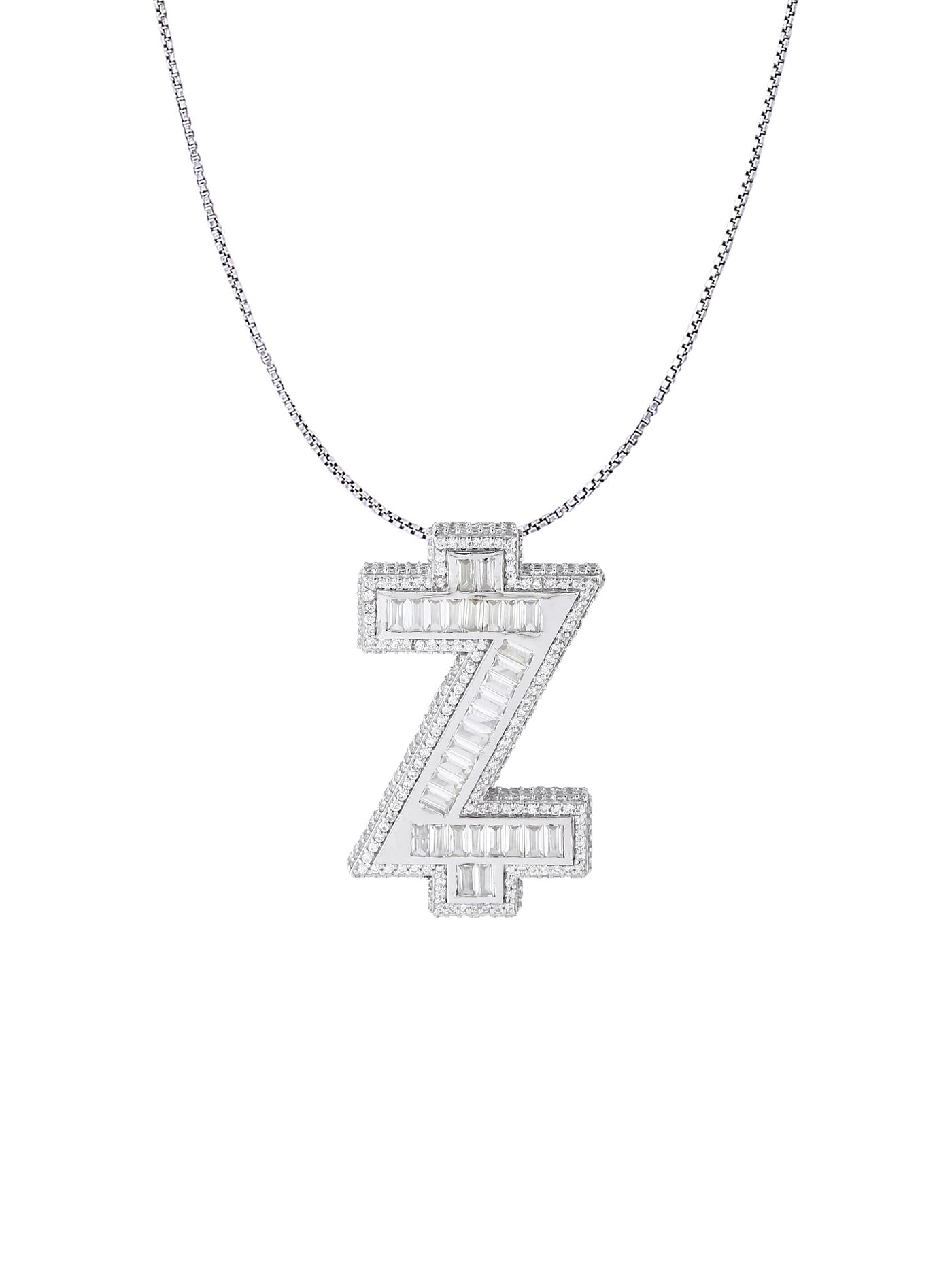 White Gold Color Z Pendant Made of 925 Sterling Silver Material with 20 Inch Long Silver Chain