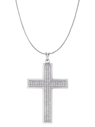 Angled Cross Pendant is a White Gold Color Pendant Made of 925 Sterling Silver Material with 20 Inch Long Silver Chain