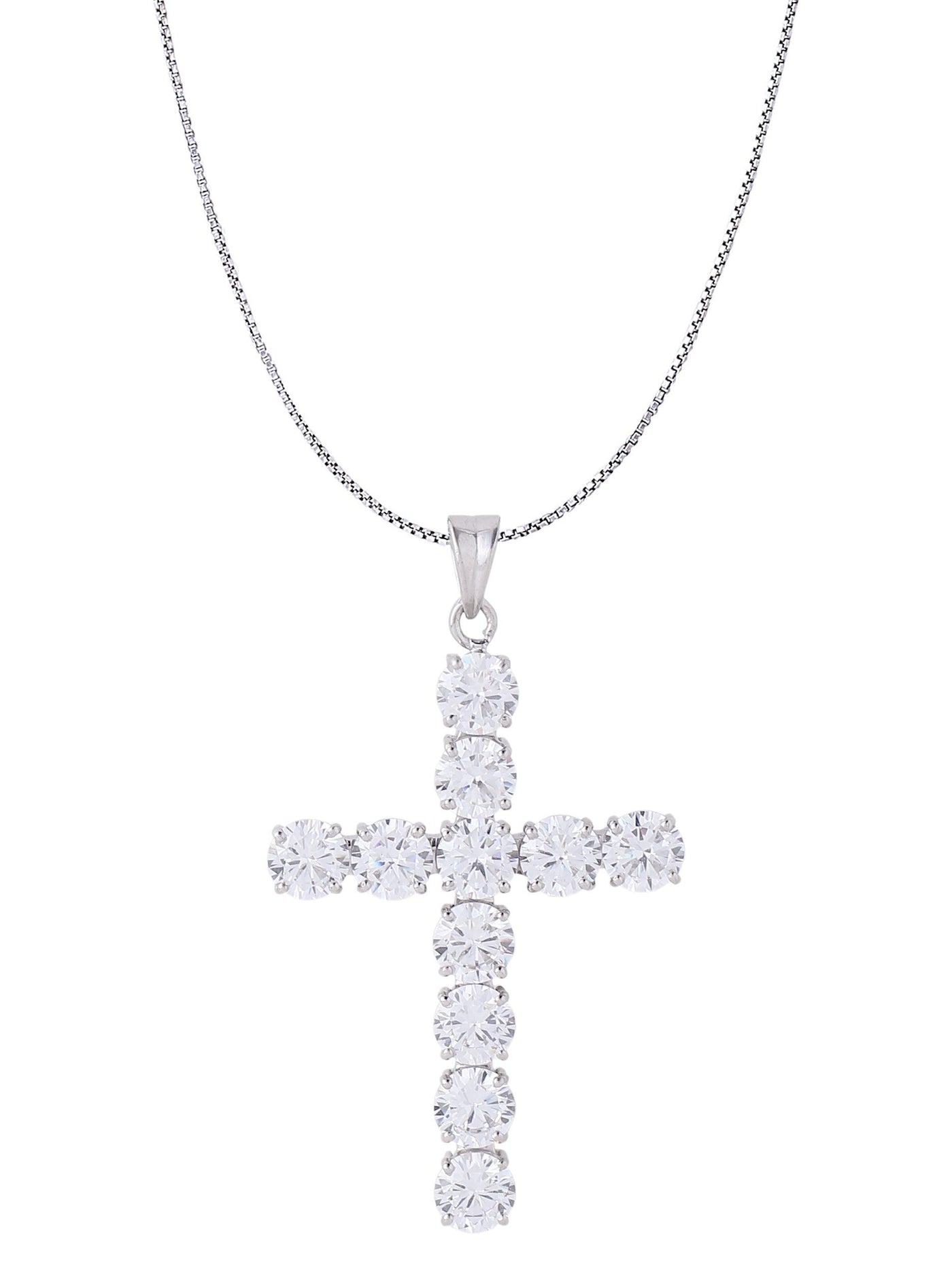 White Gold Color Classic Cross Pendant Made of 925 Sterling Silver Material with 20 Inch Long Silver Chain