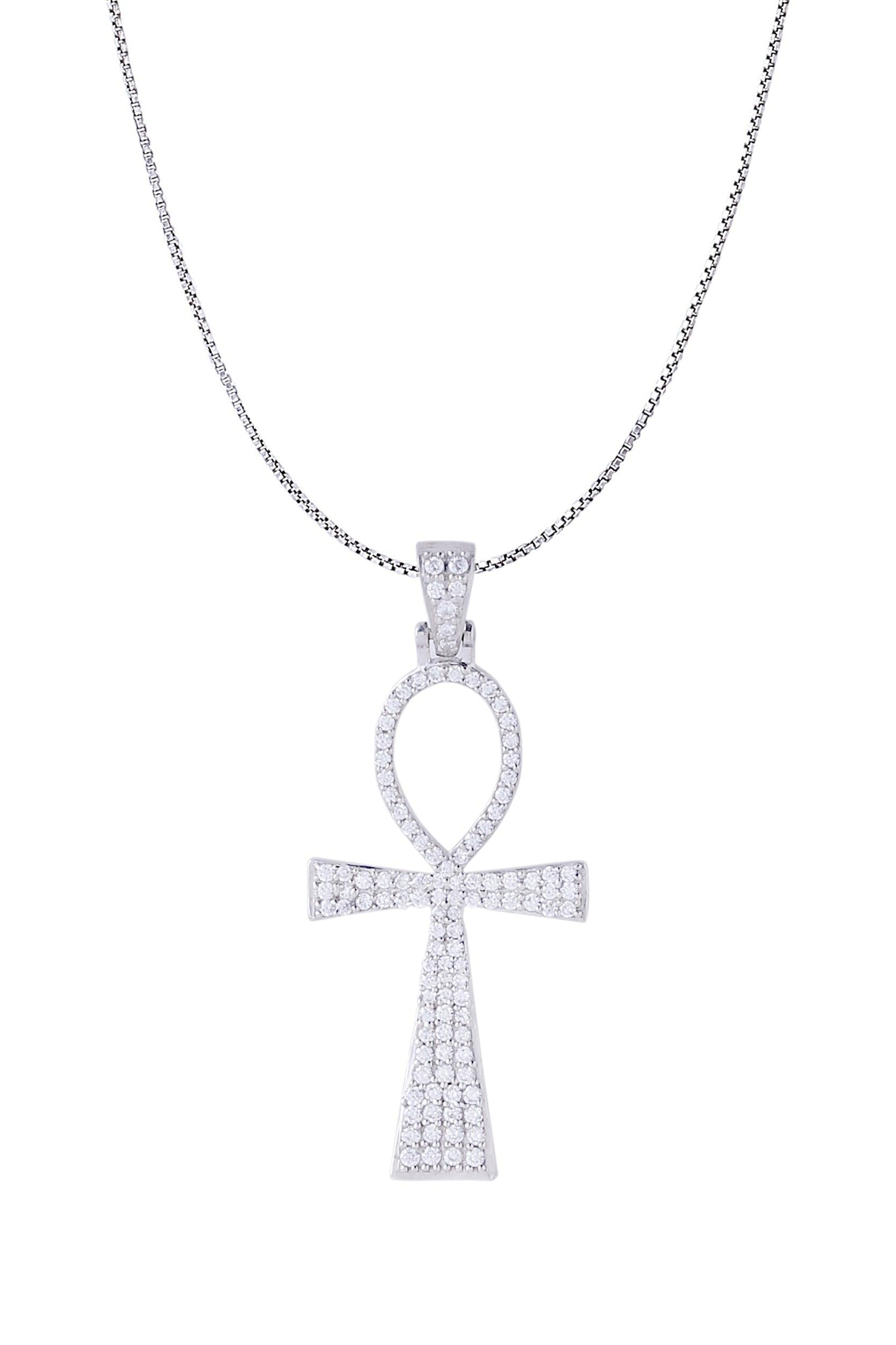 Ankh Cross is a White Gold Color Pendant Made of 925 Sterling Silver with 20 Inch Long Silver Chain