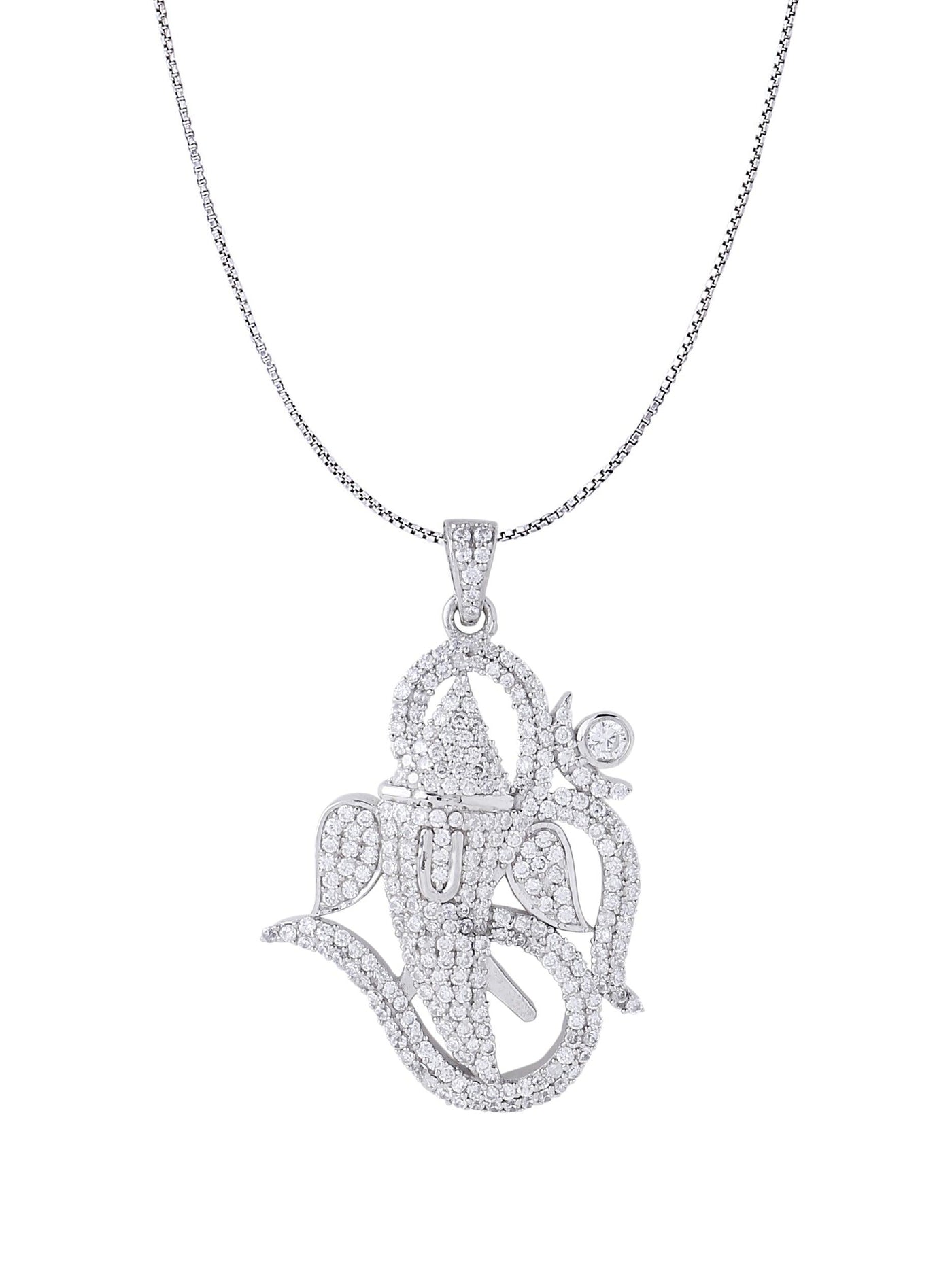 White Gold Color Ganesha Pendant Made of 925 Sterling Silver Material with 20 Inch Long Silver Chain