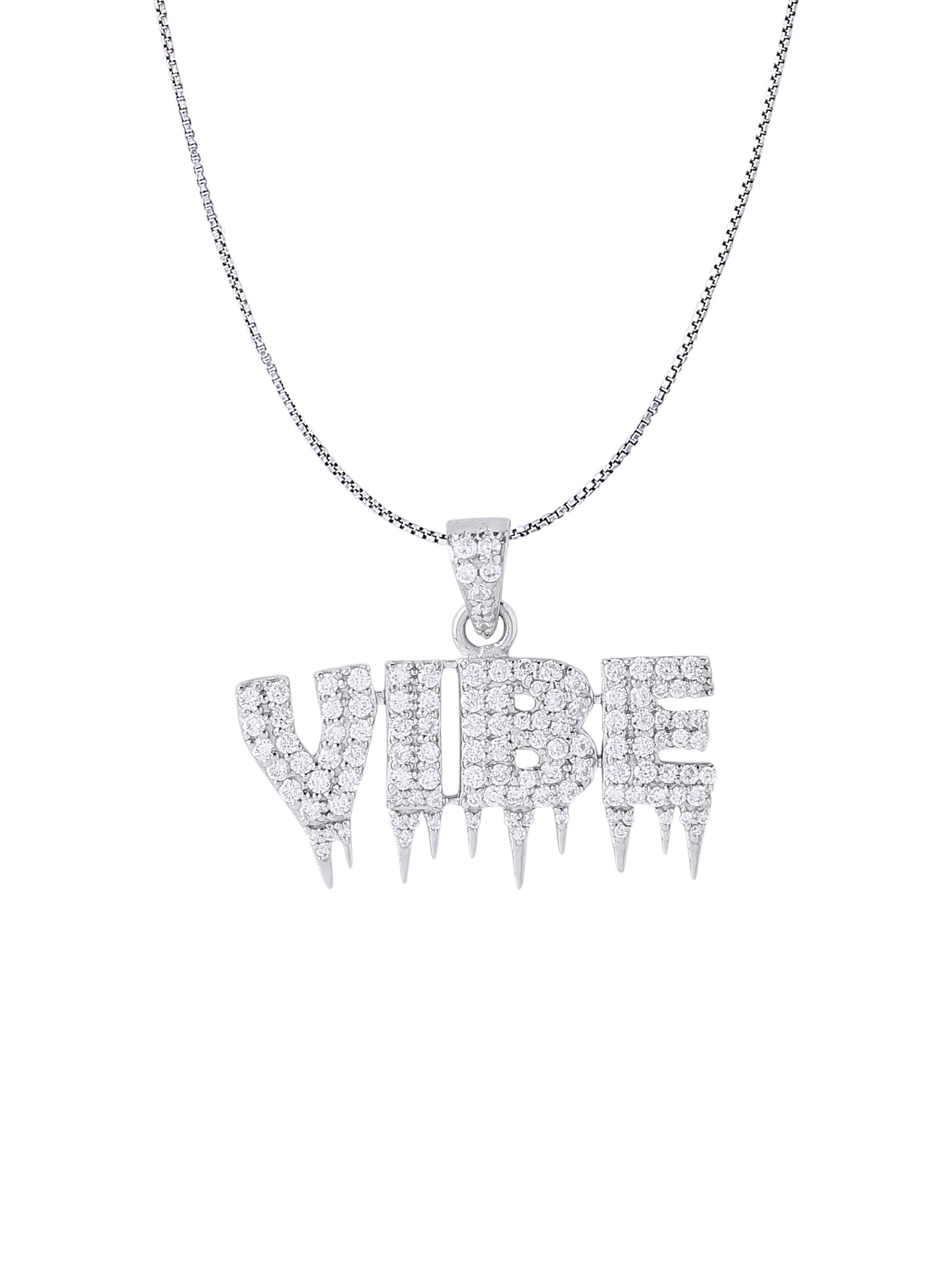 White Gold Color VIBE Pendant Made of 925 Sterling Silver Material with 20 Inch Long Silver Chain