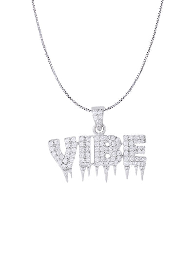 White Gold Color VIBE Pendant Made of 925 Sterling Silver Material with 20 Inch Long Silver Chain