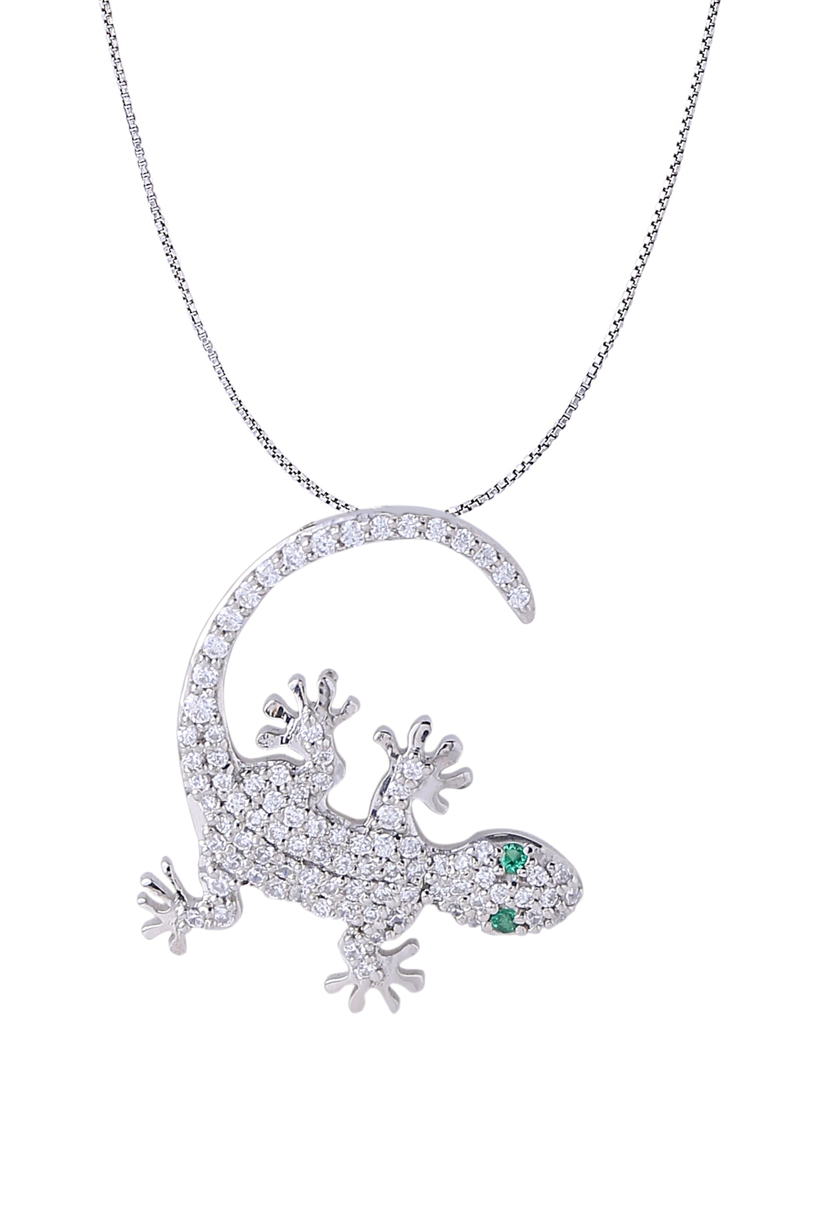 White Gold Color Lizard Pendant Made of 925 Sterling Silver Material with 20 Inch Long Silver Chain