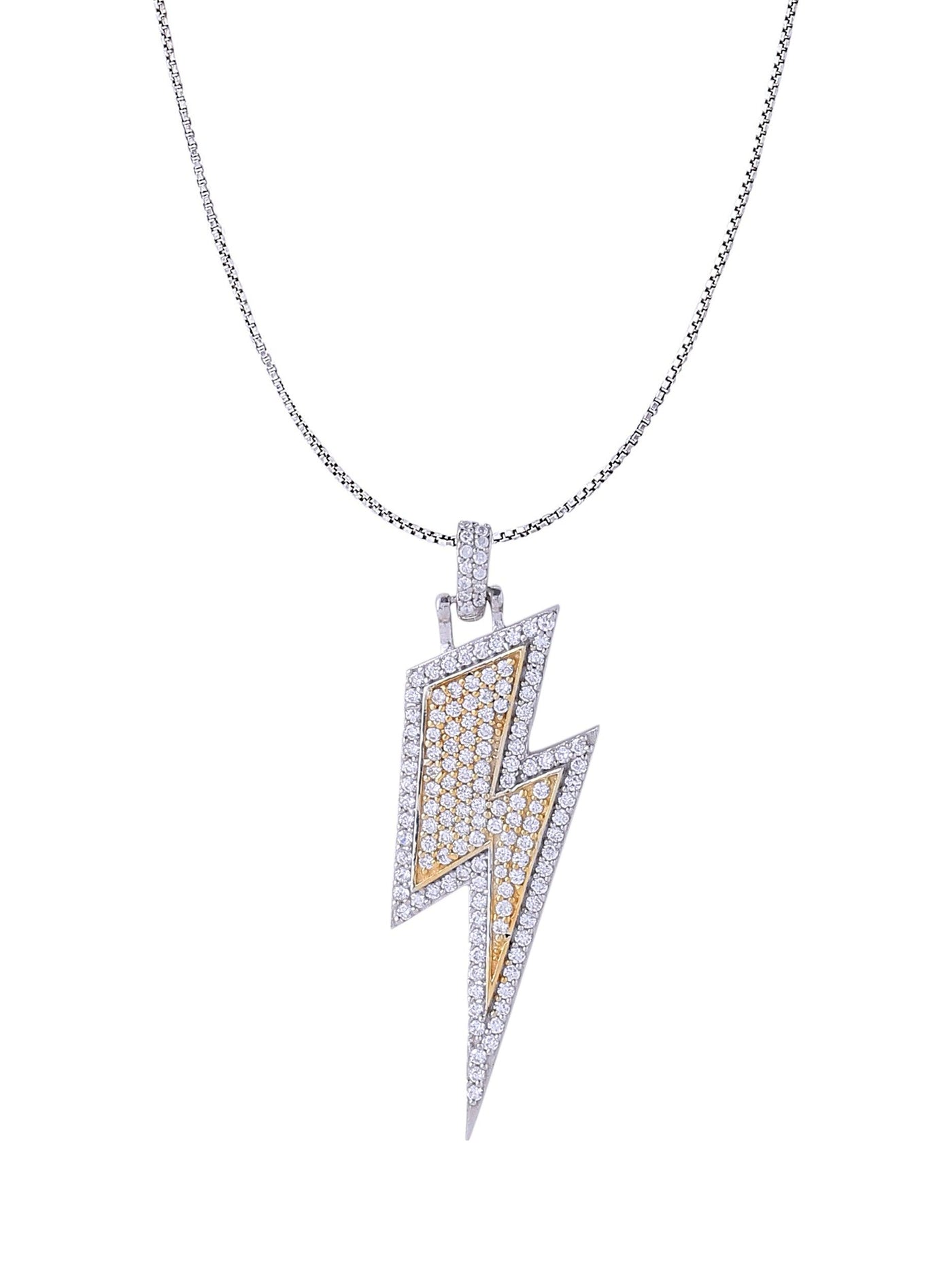 Gold and White Gold Color Flash Pendant Made of 925 Sterling Silver Material with 20 Inch Long Silver Chain