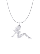 White Gold Color Lady in Bling Pendant Made of 925 Sterling Silver Material with 20 Inch Long Silver Chain