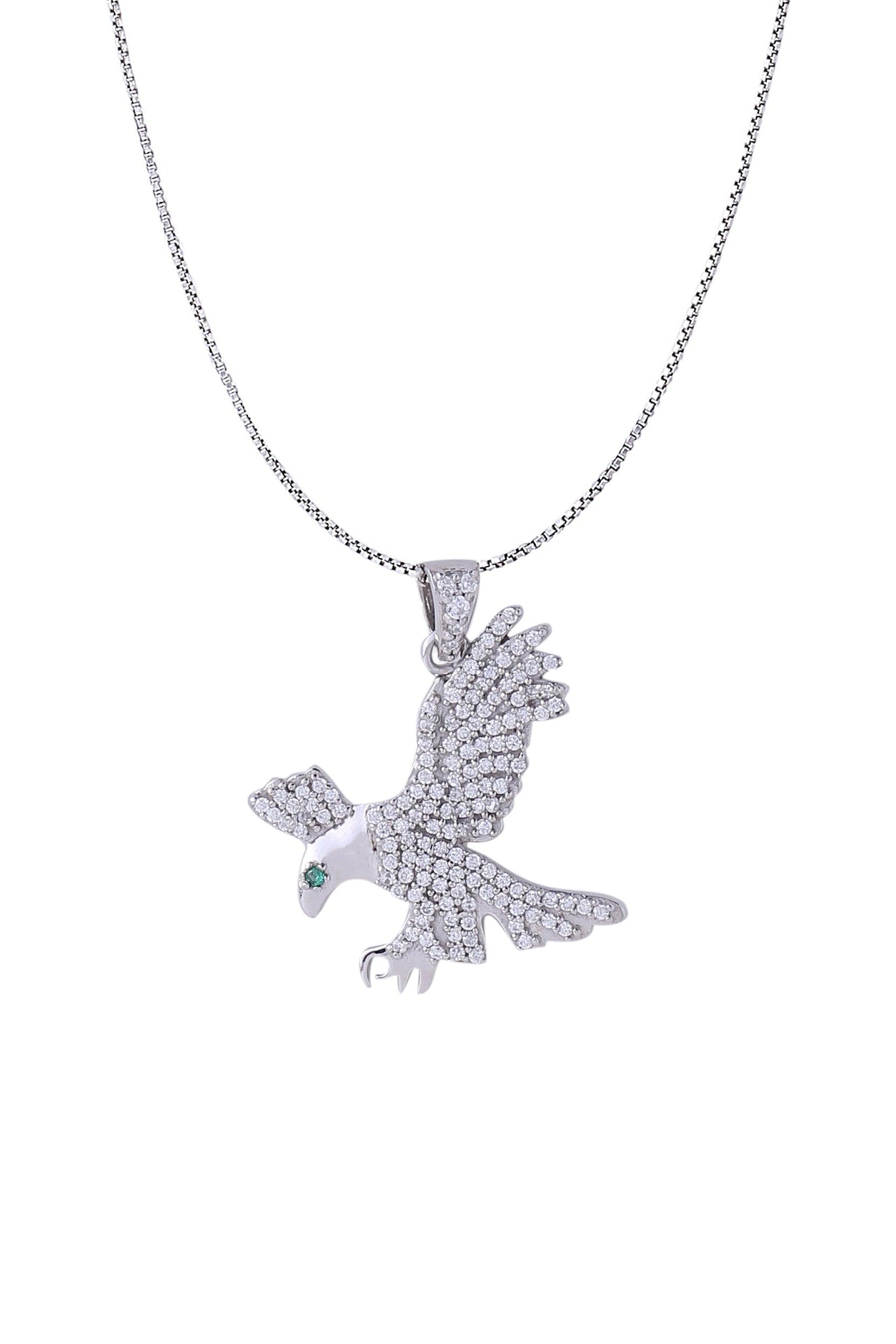 White Gold Color Eagle Pendant Made of 925 Sterling Silver Material with 20 Inch Long Silver Chain
