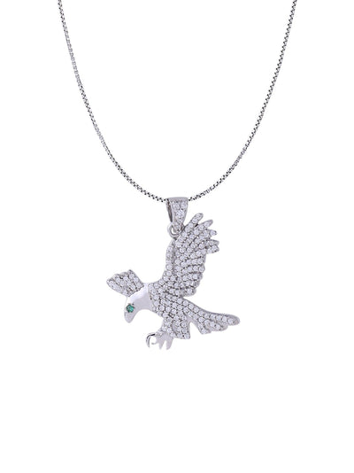 White Gold Color Eagle Pendant Made of 925 Sterling Silver Material with 20 Inch Long Silver Chain