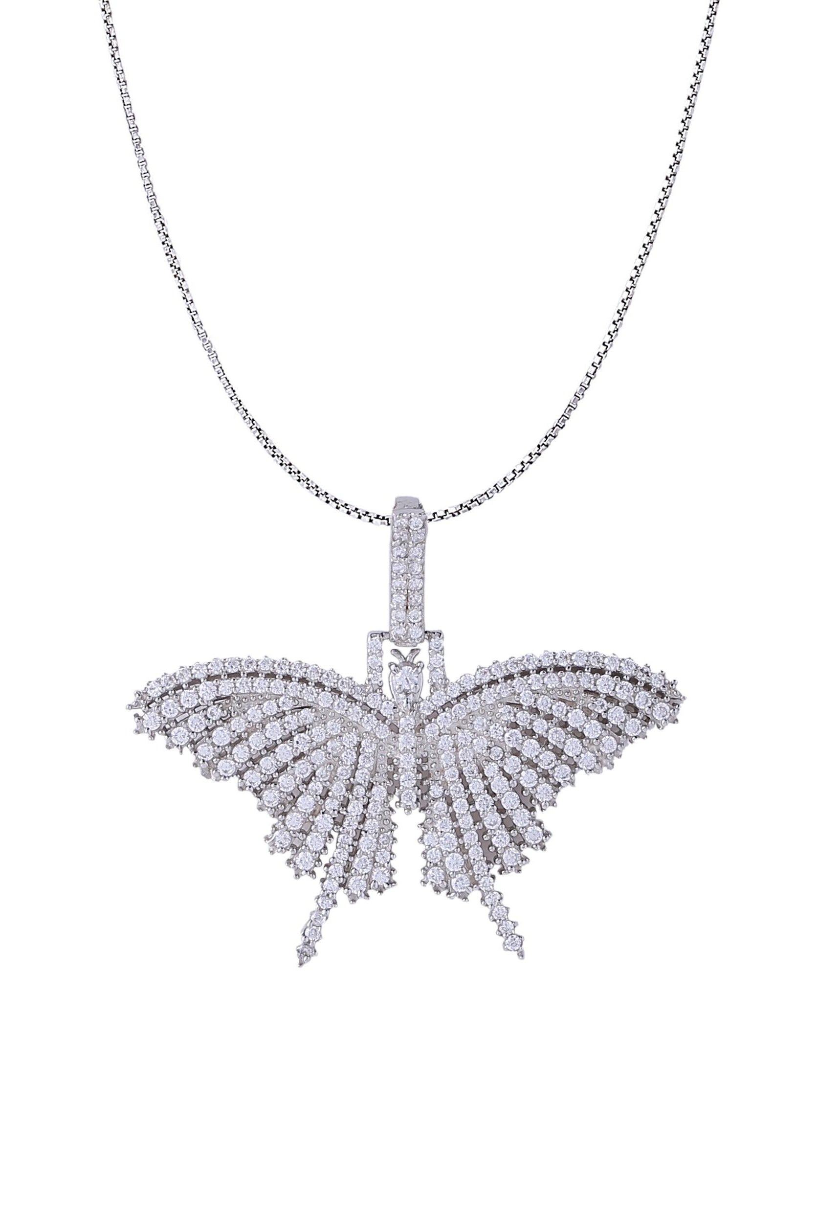 White Gold Color Butterfly Pendant Made of 925 Sterling Silver Material with 20 Inch Long Silver Chain
