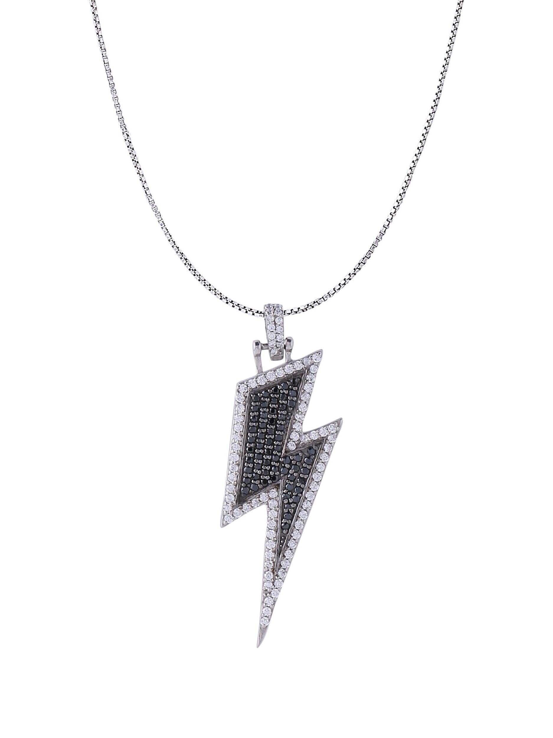 White Gold Color Black Flash Pendant Made of 925 Sterling Silver Material with 20 Inch Long Silver Chain