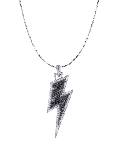 White Gold Color Black Flash Pendant Made of 925 Sterling Silver Material with 20 Inch Long Silver Chain