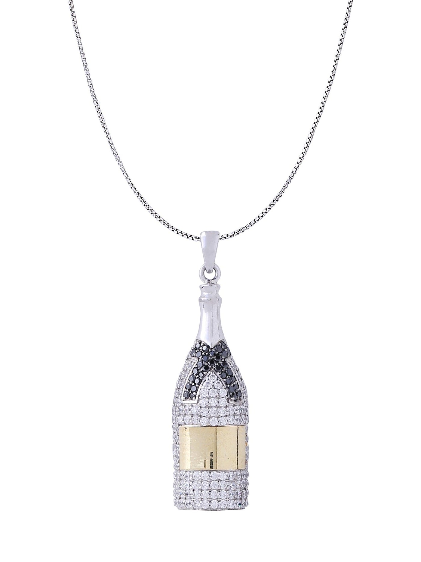 White Gold Color Champagne Pendant Made of 925 Sterling Silver Material with 20 Inch Long Silver Chain