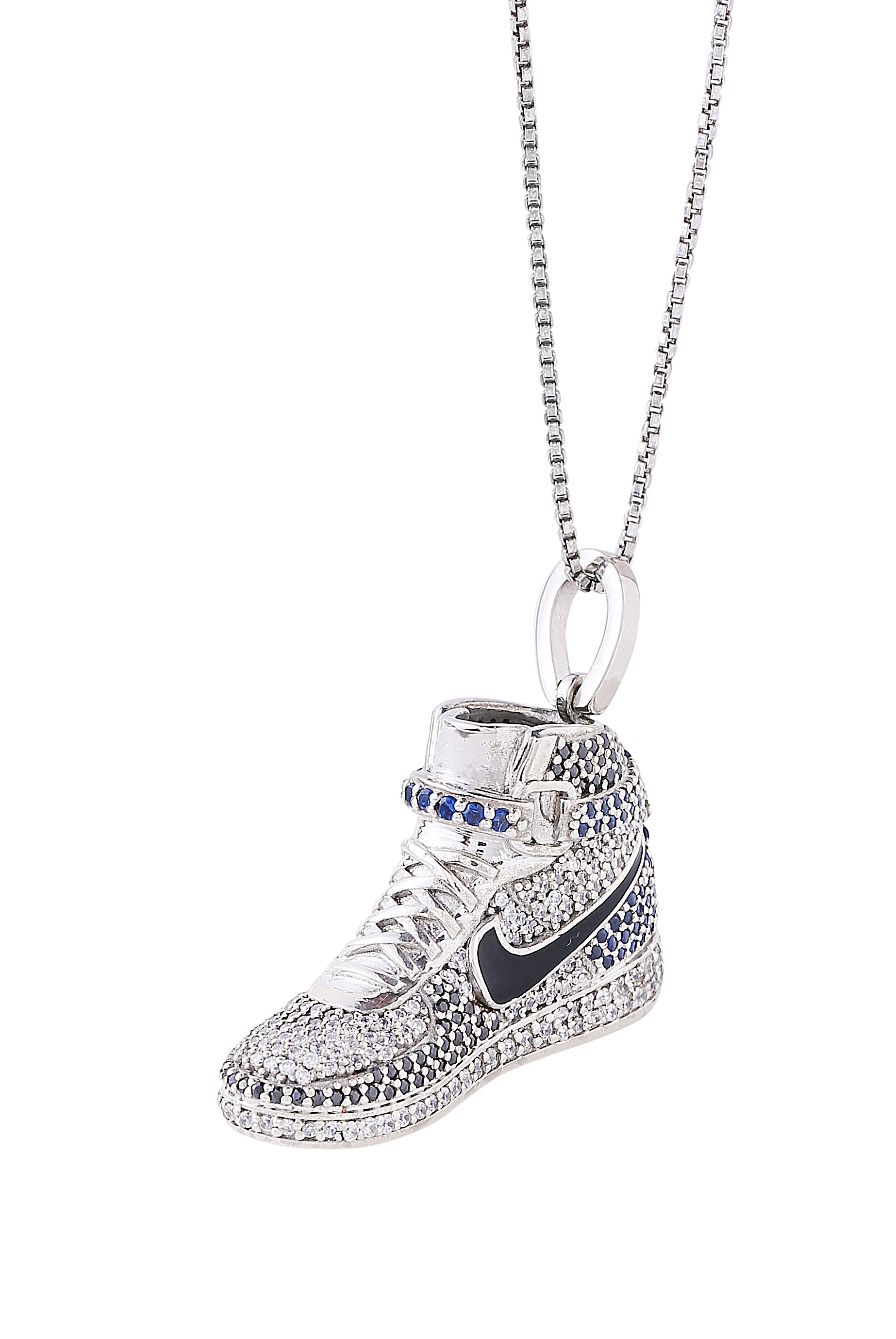 White Gold Color High Jordans Pendant Made of 925 Sterling Silver Material with 20 Inch Long Silver Chain