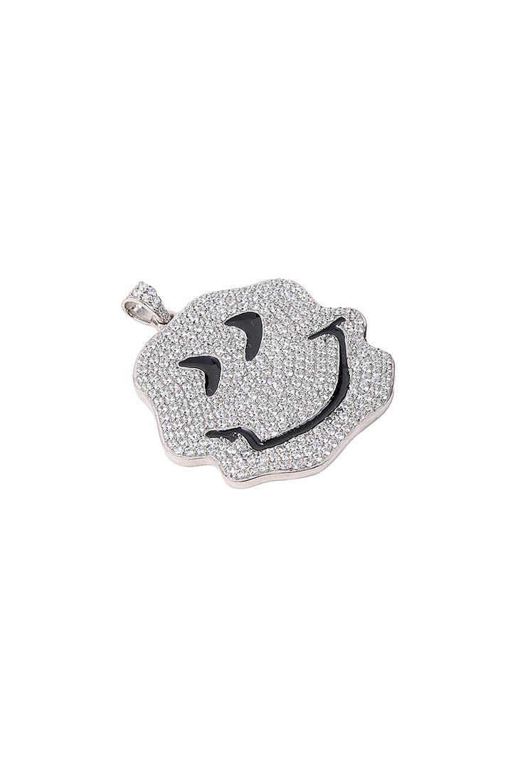White Gold Color Trippy Smiley Pendant Made of 925 Sterling Silver Material with 20 Inch Long Silver Chain