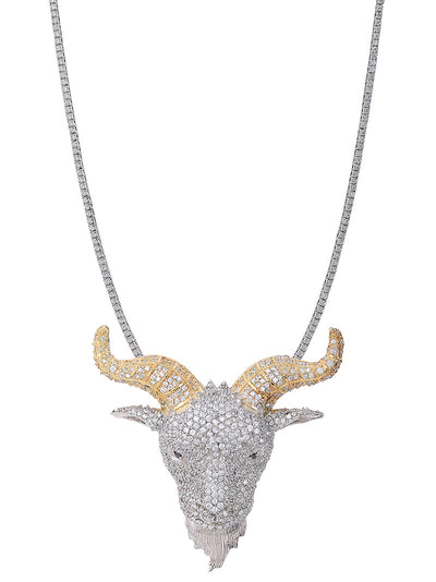 Gold and White Gold Color Goat Pendant Made of 925 Sterling Silver Material with 20 Inch Long Silver Chain