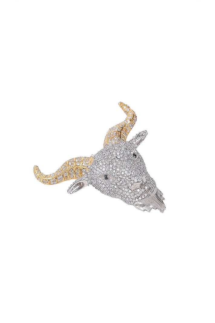 Gold and White Gold Color Goat Pendant Made of 925 Sterling Silver Material with 20 Inch Long Silver Chain