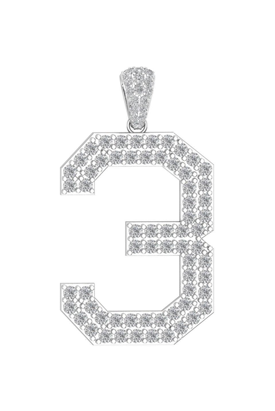 White Gold Color Pendant in the Shape of 3 Made of 925 Sterling Silver Material with 20 Inch Long Silver Chain