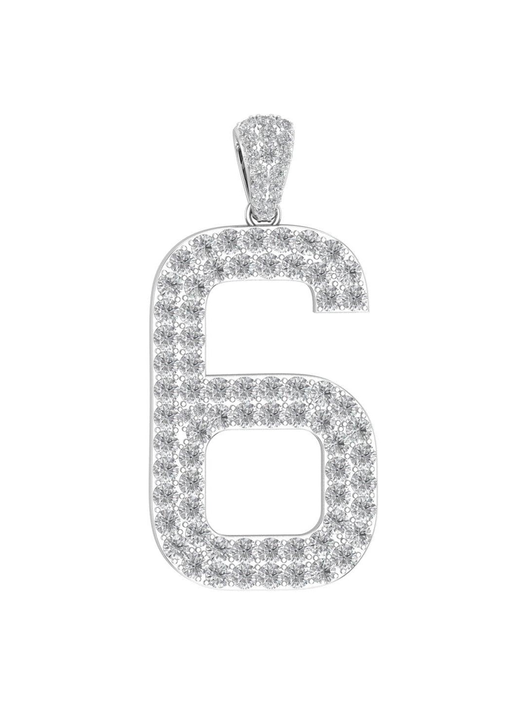 White Gold Color Pendant in the Shape of 6 Made of 925 Sterling Silver Material with 20 Inch Long Silver Chain