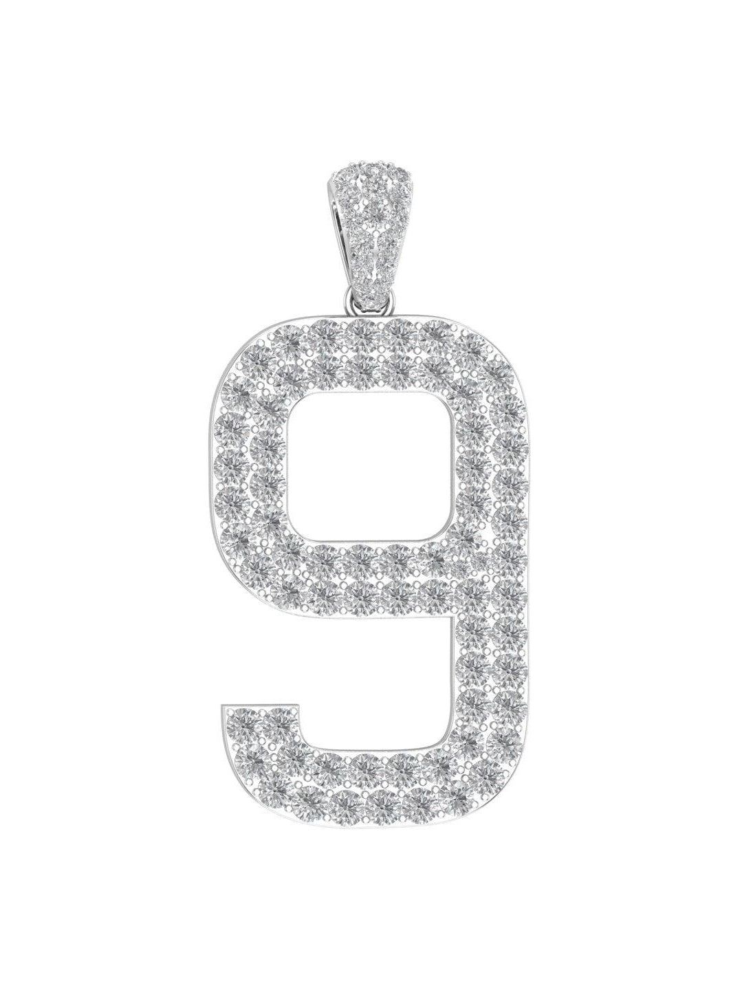White Gold Color Pendant in the Shape of 9 Made of 925 Sterling Silver Material with 20 Inch Long Silver Chain