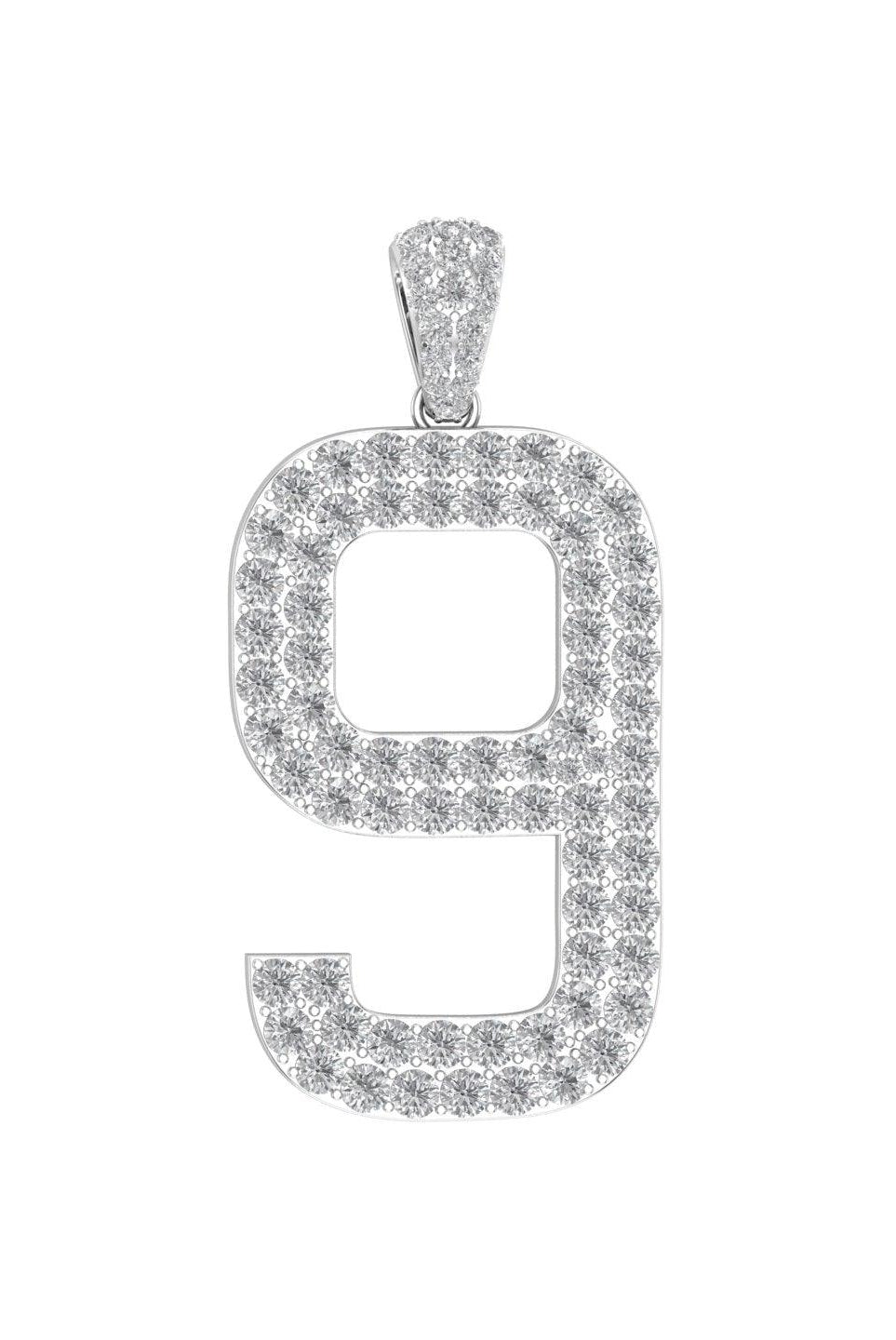 White Gold Color Pendant in the Shape of 9 Made of 925 Sterling Silver Material with 20 Inch Long Silver Chain