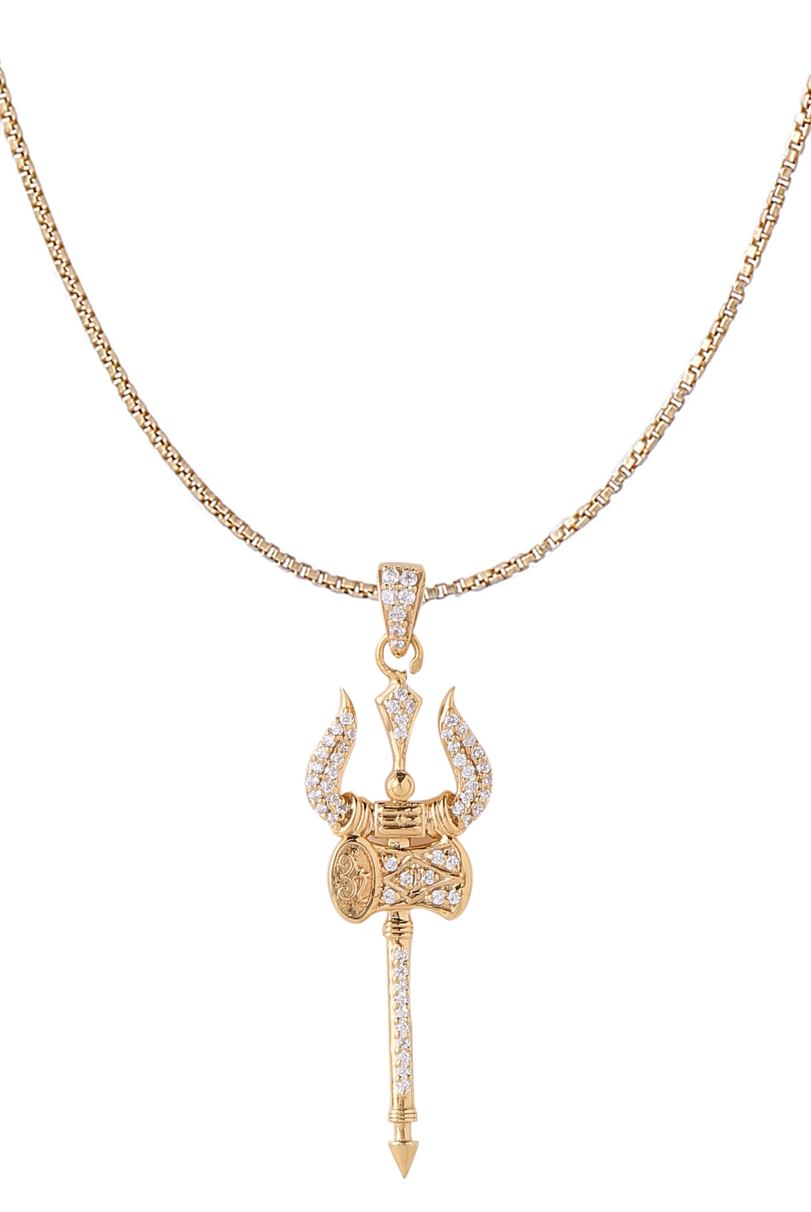 Gold Color Trishul Pendant Made of 925 Sterling Silver Material with 20 Inch Long Silver Chain