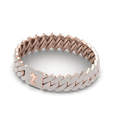 Rose Gold Color Raised Cuban Bracelet Made of 925 Sterling Silver Material