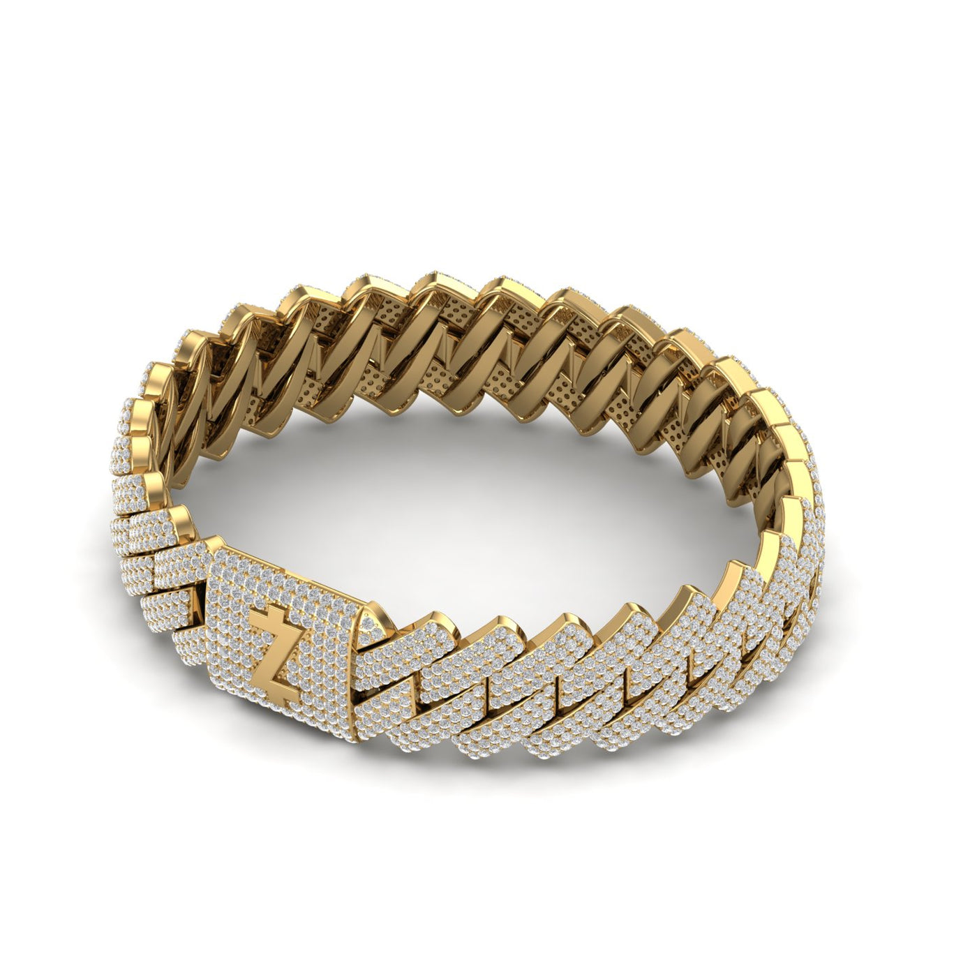 Gold Color Raised Cuban Bracelet Made of 925 Sterling Silver Material