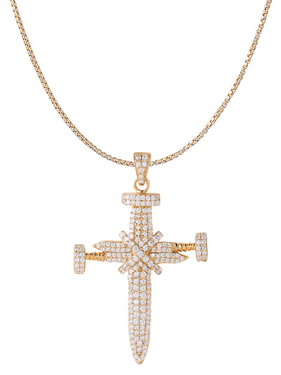 Gold Color Nail Cross Pendant Made of 925 Sterling Silver Material with 20 Inch Long Silver Chain