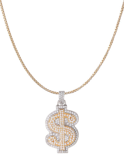 Gold Color Dollar Pendant Made of 925 Sterling Silver Material with 20 Inch Long Silver Chain