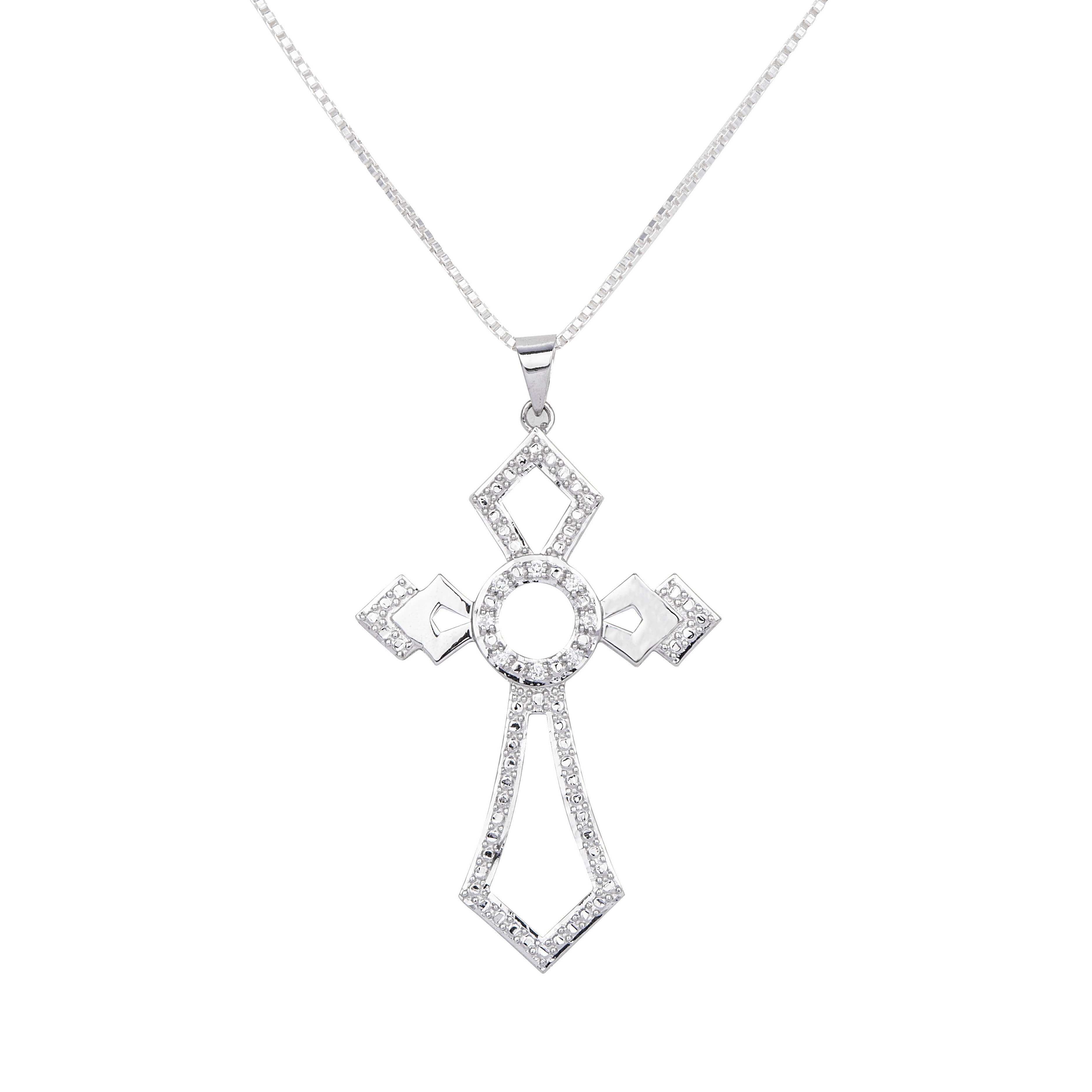 White Gold Color Hollow Cross Pendant Made of 925 Sterling Silver Material with 20 Inch Long Silver Chain