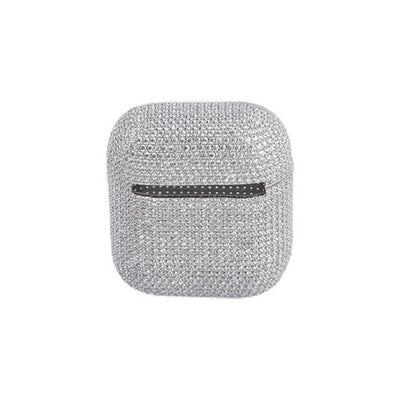 White Gold Color Iced Airpods Case Made of 925 Sterling Silver Material